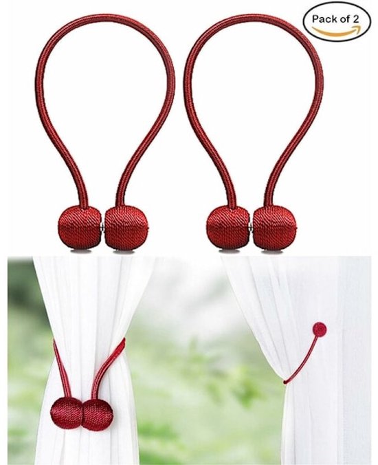 Storage Buckles - 4-Piece Magnetic Curtain Set, Magnetic Woven Curtain Set (Red) โ image 2