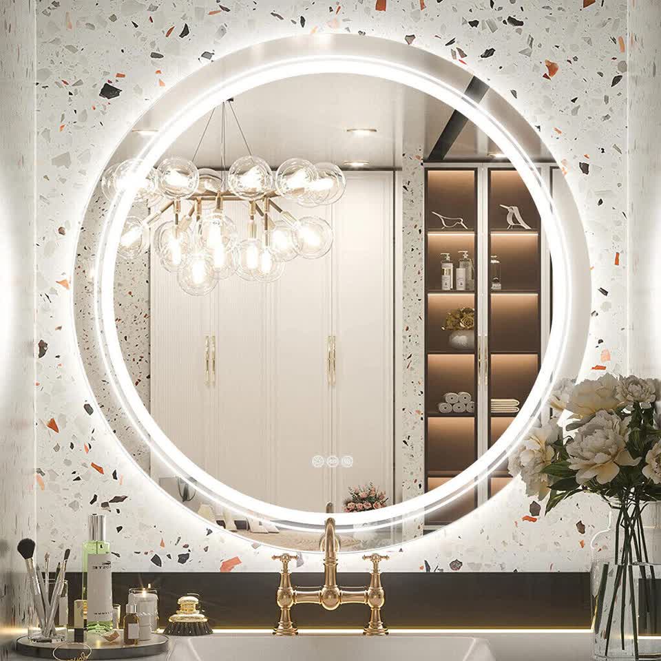 P&P Silver Mirror With White Frame Round LED Bathroom Mirror — image 2