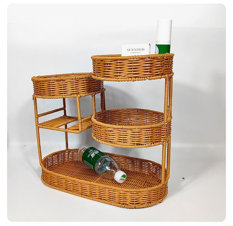 Imitation Rattan Fruit Basket Multi-Layer Fruit Basket Snack Storage Candy - Light Brown - Size L โ image 5