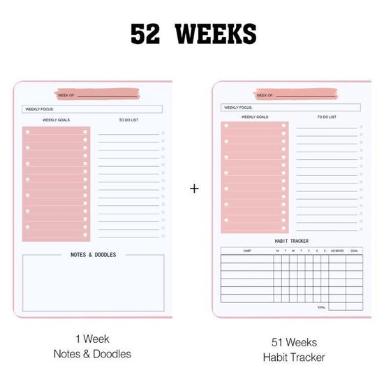 Weekly planner - Notebook for weekly to-do list - With goals and habit tracker - A5 format - Spiral binding - Unisex (Pink, Type B) β image 4