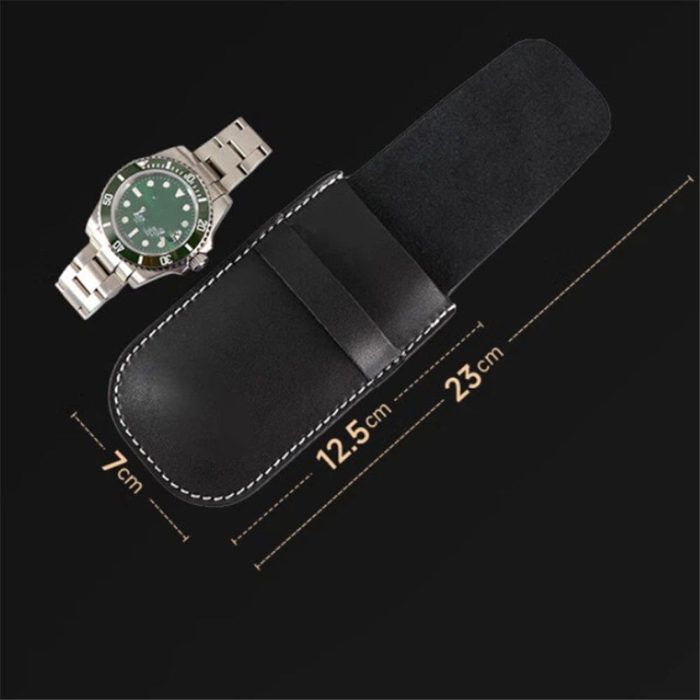 PU Leather Watch Pouches Portable Single Watch Travel Case Travel Bag For Travelling Business Trip (Black, only bag) — image 4