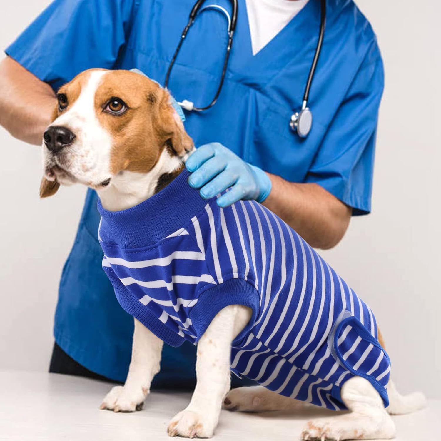 Dog Rehabilitation Surgical Clothing - Male and Female, Adjustable Anti Licking, Breathable and Comfortable, L, blue stripes — image 3