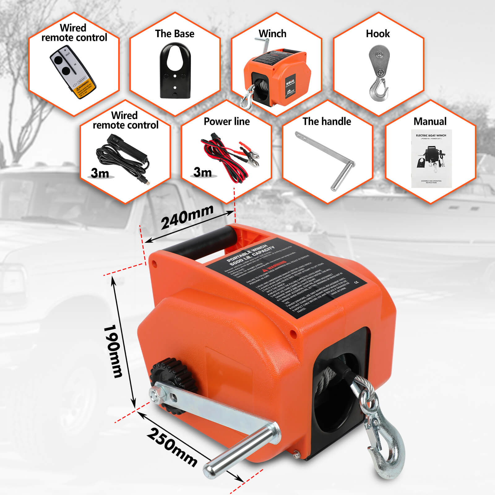 X-BULL 12V Electric Boat Winch 5000LBS Portable Wireless Remote Trailer Winch Steel Cable — image 4
