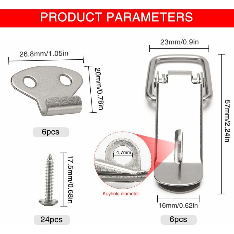 6 pcs Lever Latch Spring Loaded Catch, 72Mm Toggle Spring Loaded Latch With Hook For Cabinet, Box, Drawer, Cupboard โ image 4