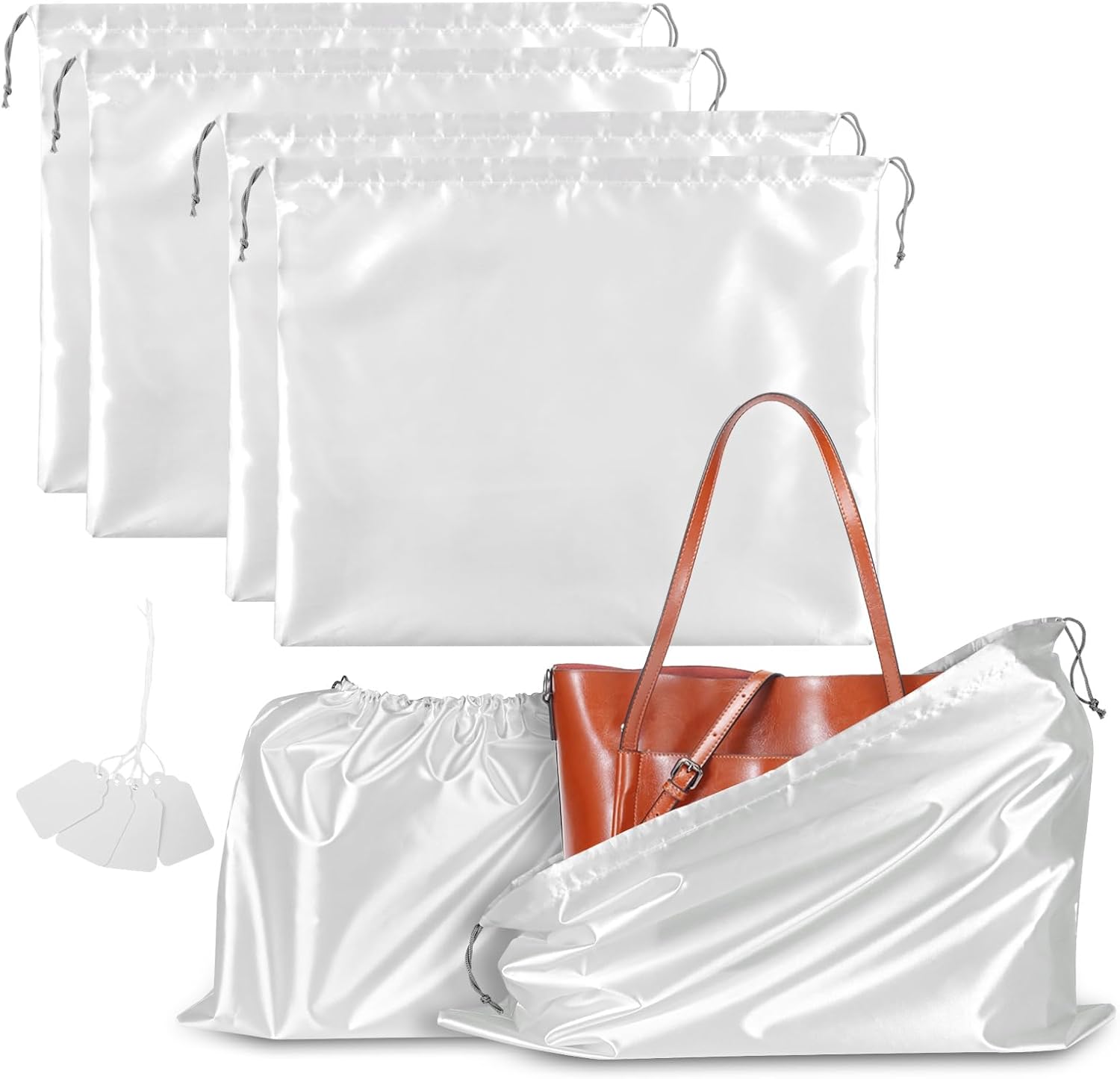 4 Pack Dust Bags for Handbags, Dust Cover Bag for Handbags Purses Cloth Shoes, Silk Large & Middle Daily Travel Storage Pouch Dustproof Drawstring Bag (White