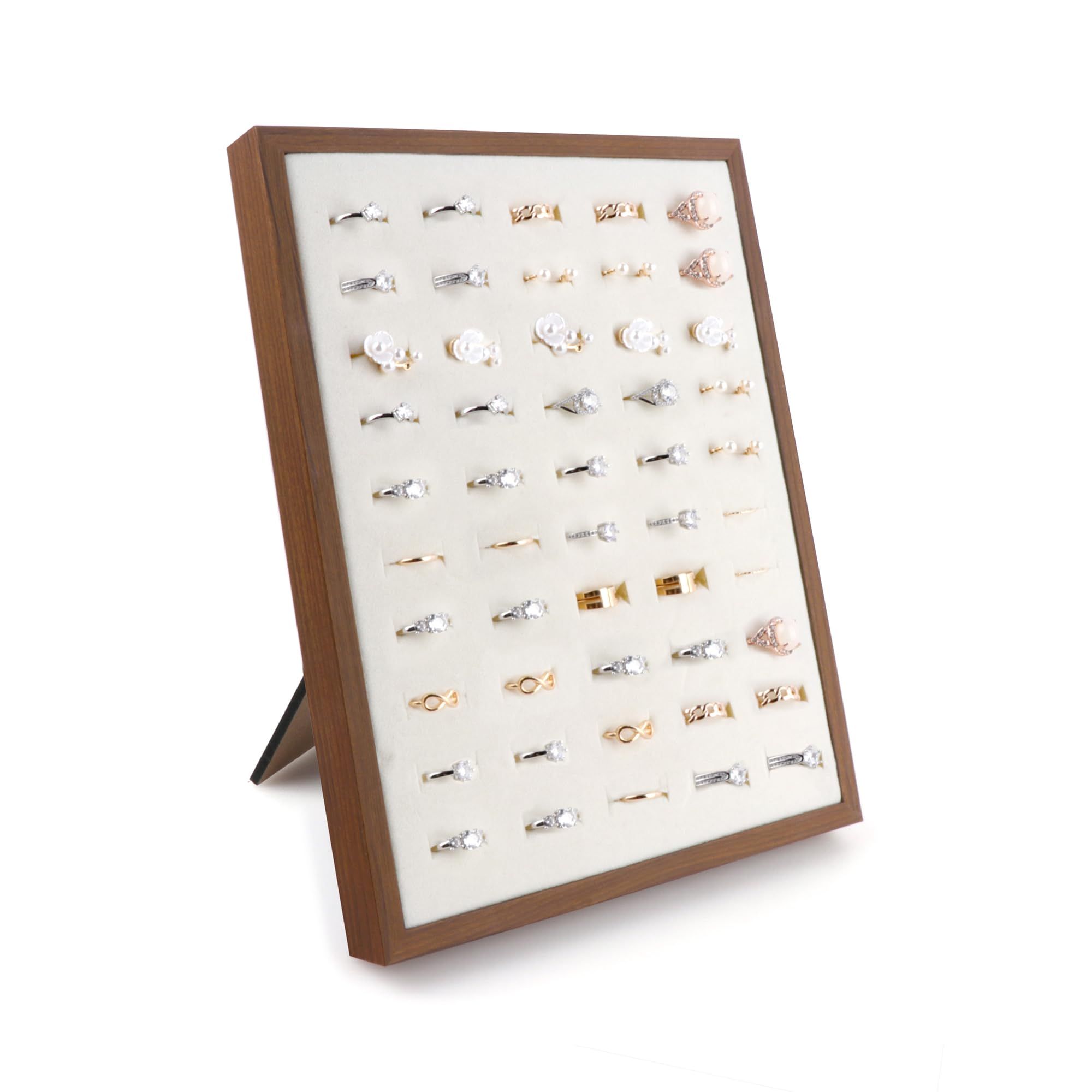 Ring Display Stand - 50 Slots Shaped Jewelry Tray Ring Board Earrings Organizer, jewelry storage Black walnut wood color(Only includes display racks)