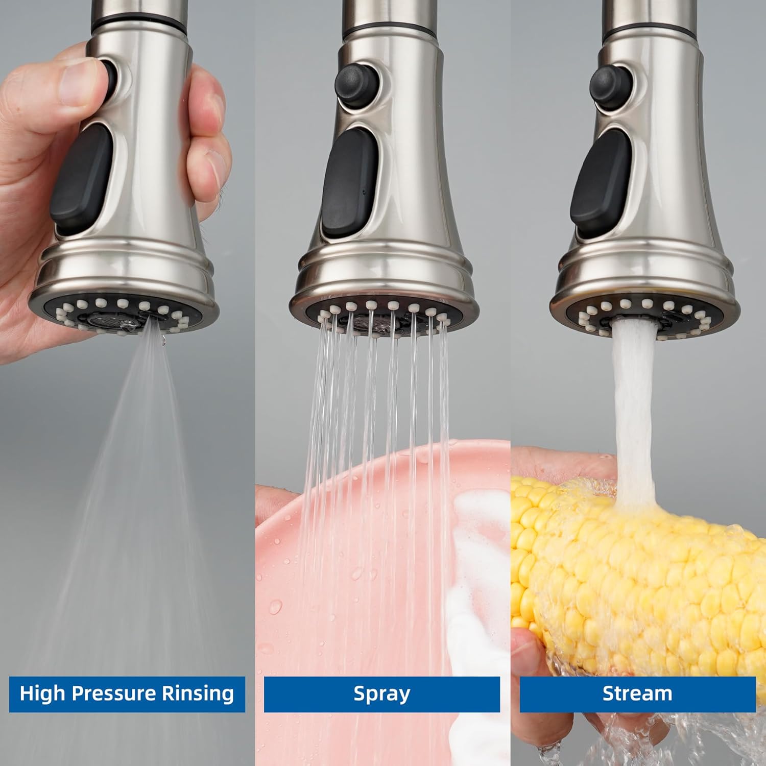 Kitchen Faucet Head Replacement, NSF/ANSI/CAN 61 & CUPC Certified, 3 Function Pull Down Faucet Spray Nozzle-15 Adapters Compatible with Moen, American — image 2