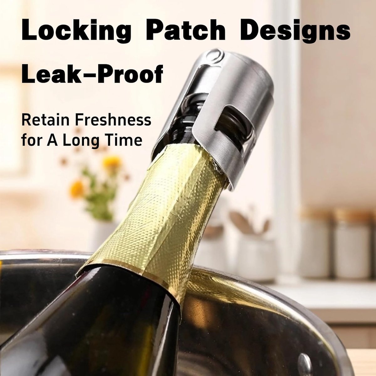 pieces - Stainless steel champagne stoppers - Reusable - champagne corks and stoppers - Food-grade anti-bubble wine stoppers - Leak-proof - For champagne, cava โ image 2