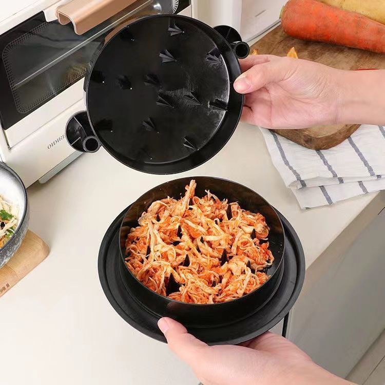 Black Manual Meat Shredder with Spiked Interior for Quick Chicken Separation Professional Rotating Tool for Local Home Kitchens Effortless Meal Prep