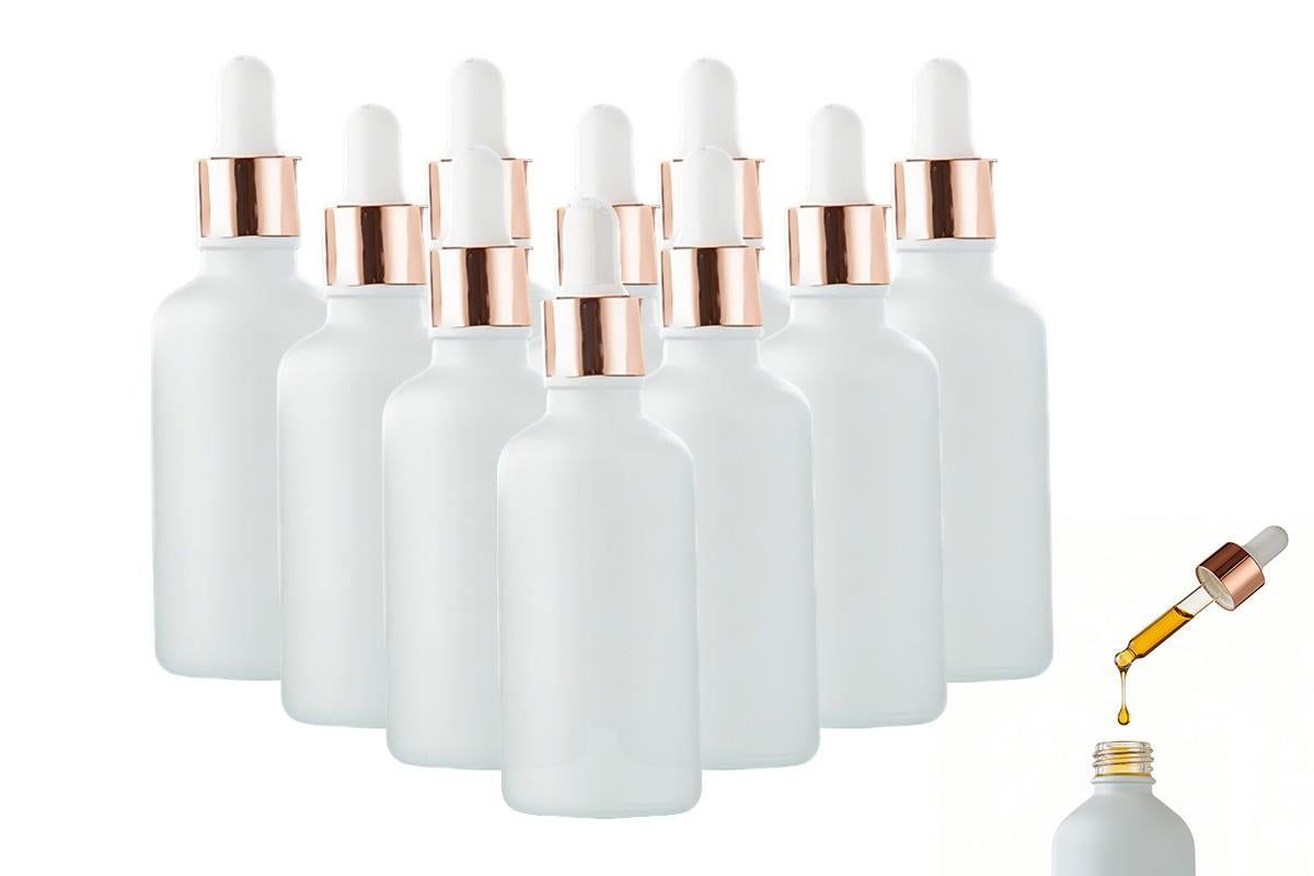 10 Pack Glass Dropper Bottles Rose Gold Caps for Essential Oils - 30ml