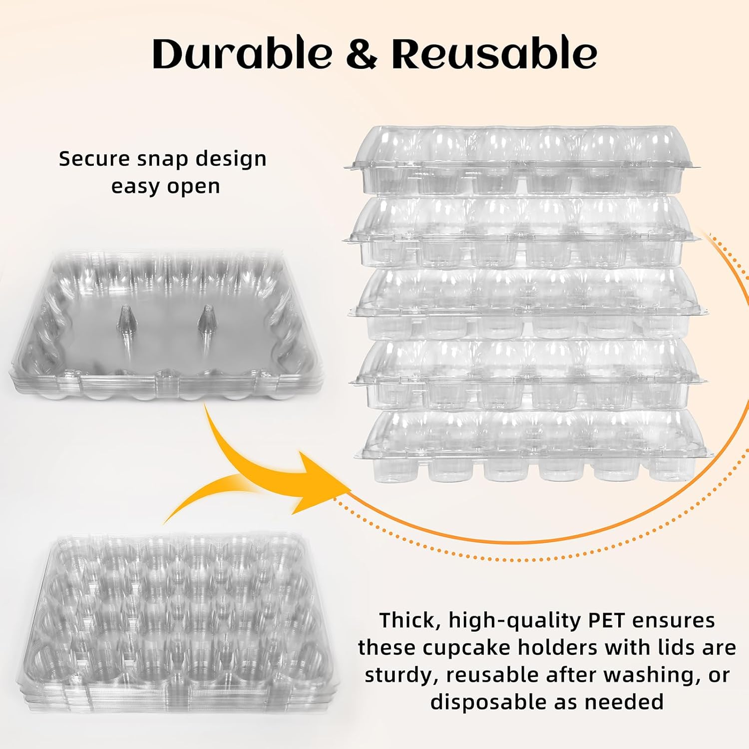 24 Count x 10 Sets Plastic Cupcake Containers, Durable and BPA-Free Cupcake Holder with Lid for Easy Transport Storage, Stackable Clear Cupcake Carriers โ image 4