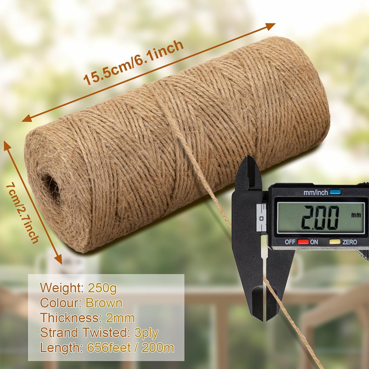 Twine String 1312 Feet Long Jute Twine Hemp Rope for Gardening Crafts Giftwares Wrapping Packing Wedding Decor, Brown 2 Rolls β image 2
