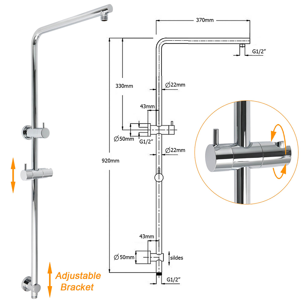 Twin Shower Set 10" Rainfall Head 3 Modes Handheld Rose Silde Rail Chrome Round — image 3