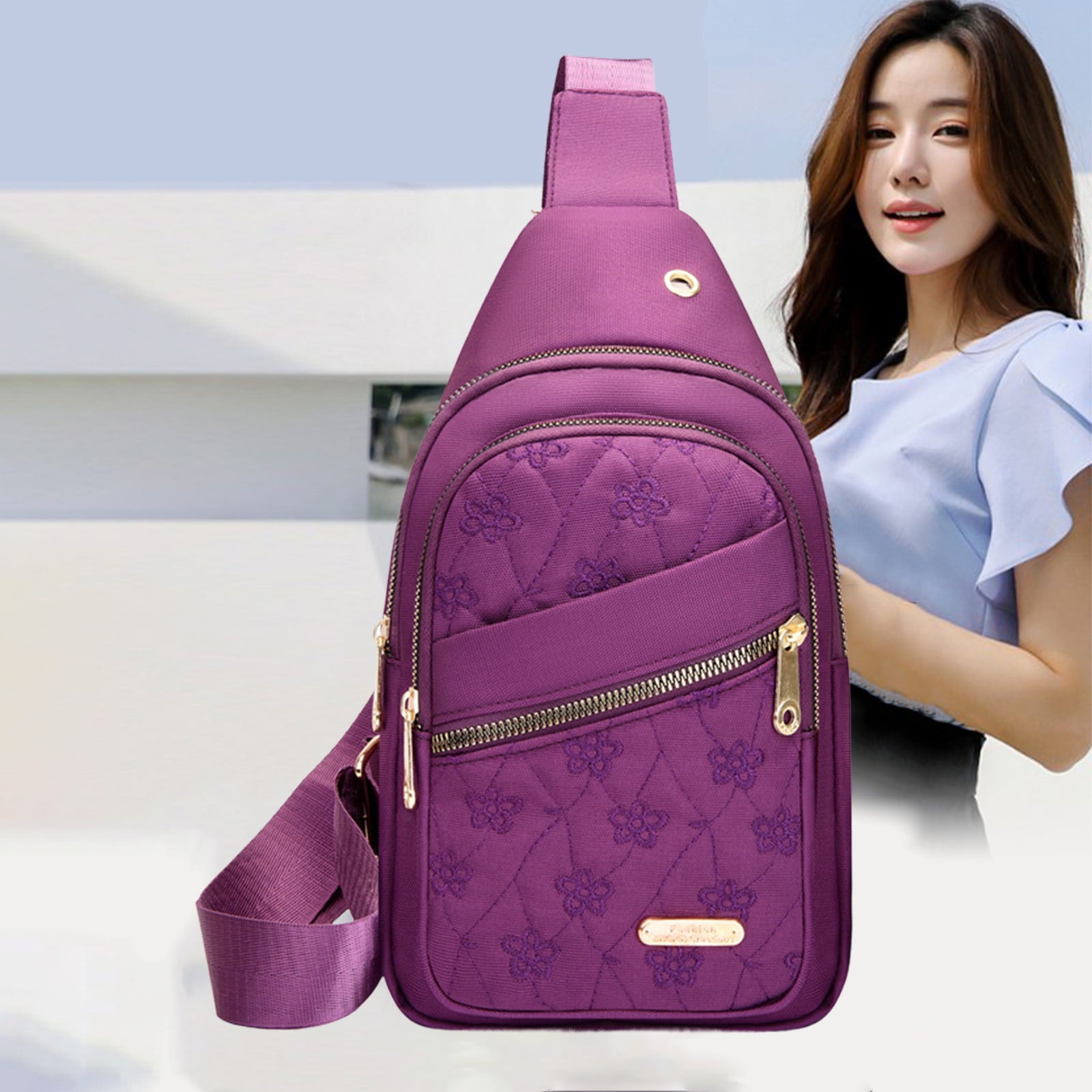 Sling Bag for Women, Crossbody Sling Backpack Small Sling Bag Multipurpose Crossbody Shoulder Bag Travel Hiking Backpack, Sling Bag for Men #5-Purple