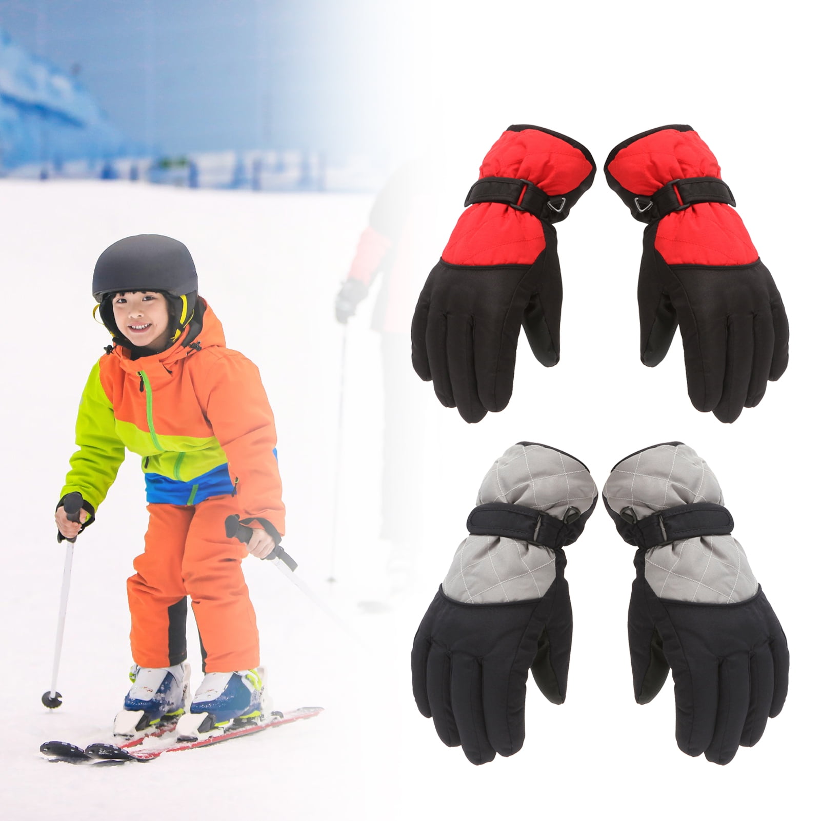 Dengjunhu Kids Winter Gloves - Snow & Ski Waterproof Youth Gloves for Boys & Girls - Insulated for Cold Weather Outdoor Play, Skiing & Snowboarding L Grey — image 4