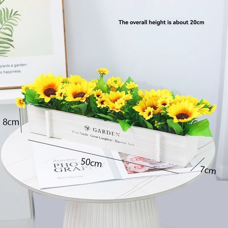 faux potted plant, sunflower, wooden box, home decor, Australia, living room decoration, tabletop decoration, no maintenance plant, realistic artificial — image 2