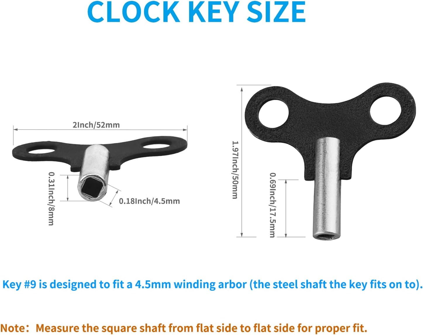 2 Pack Clock Winding Key #9 4.5mm, Antique Clock Winding Key Set for Wall Clocks, Alarm Clocks and Wind Chain Repair (4.5mm & 0.177 Inch Hole) โ image 3