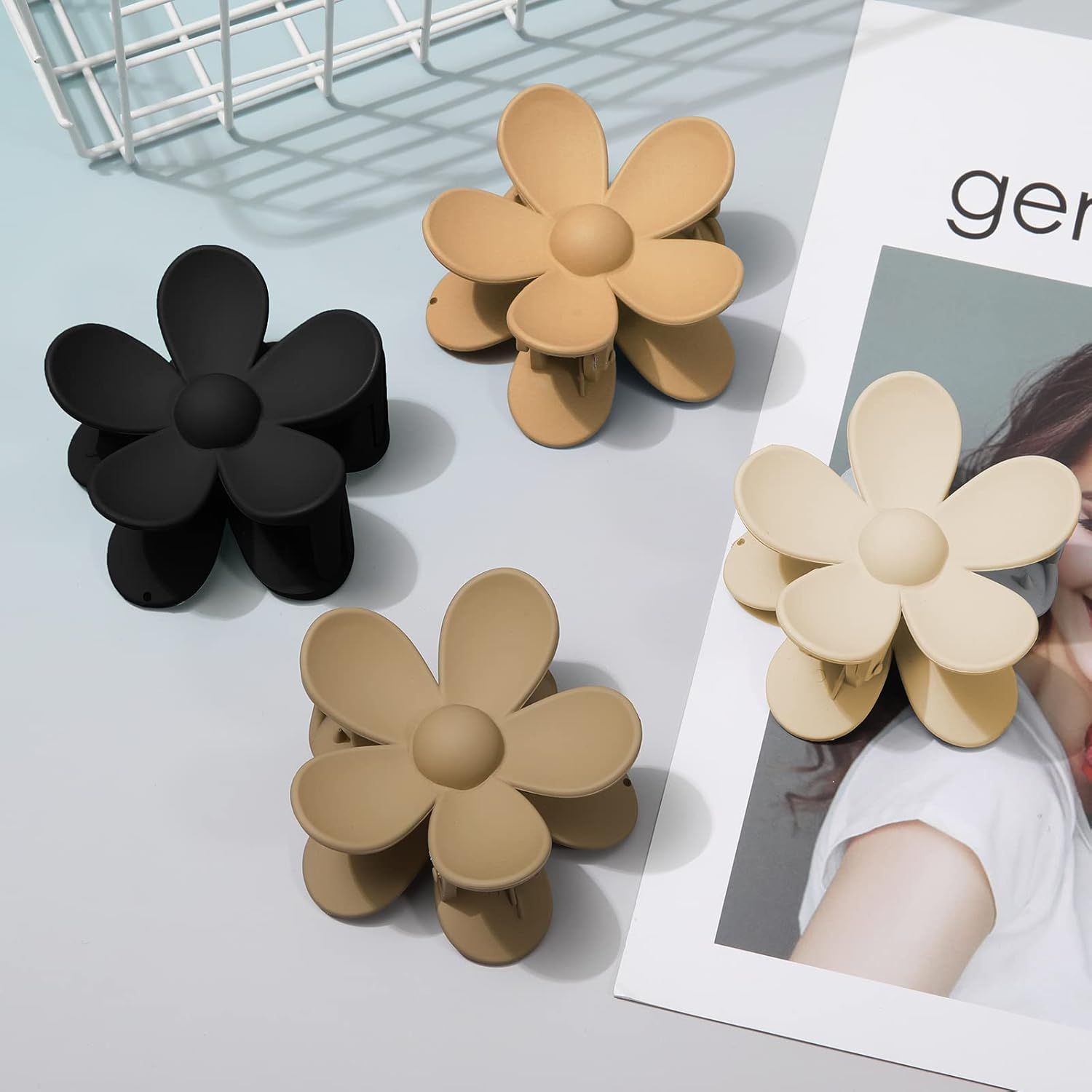 Cute Hair Claw Clips Set - 4Pcs Nonslip Strong Hold 3 Inch Matte Small lower Clips or Women and Girls (Beige, Khaki, Brown, Black) — image 6