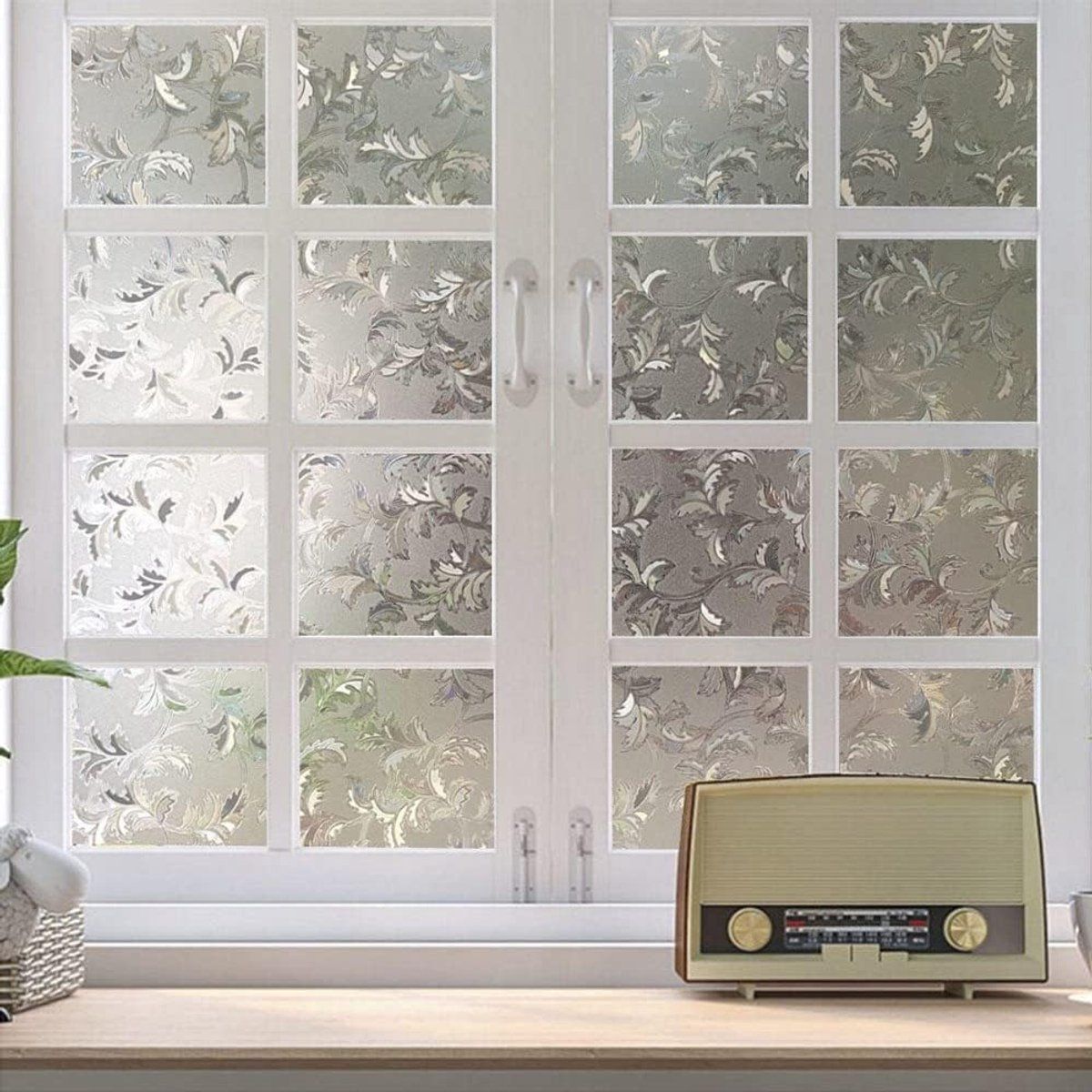 Decorative Window Privacy Film Static Cling PVC Frosted Glass Leaf Pattern For Home Office Bathroom, 45 × 200 cm — image 2