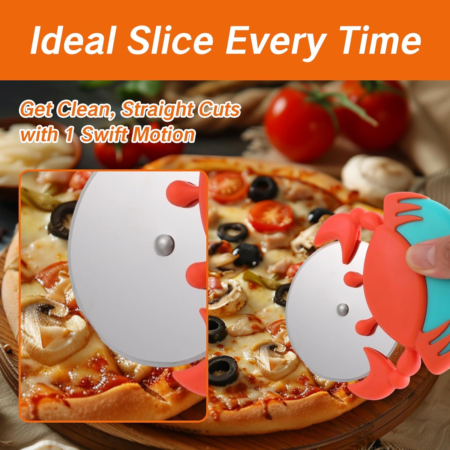 1 Piece Stainless Steel Pizza Cutter with Non-Slip Wheels Anti-Rust Easy Grip Sharp Blade for Effortless Cutting — image 3
