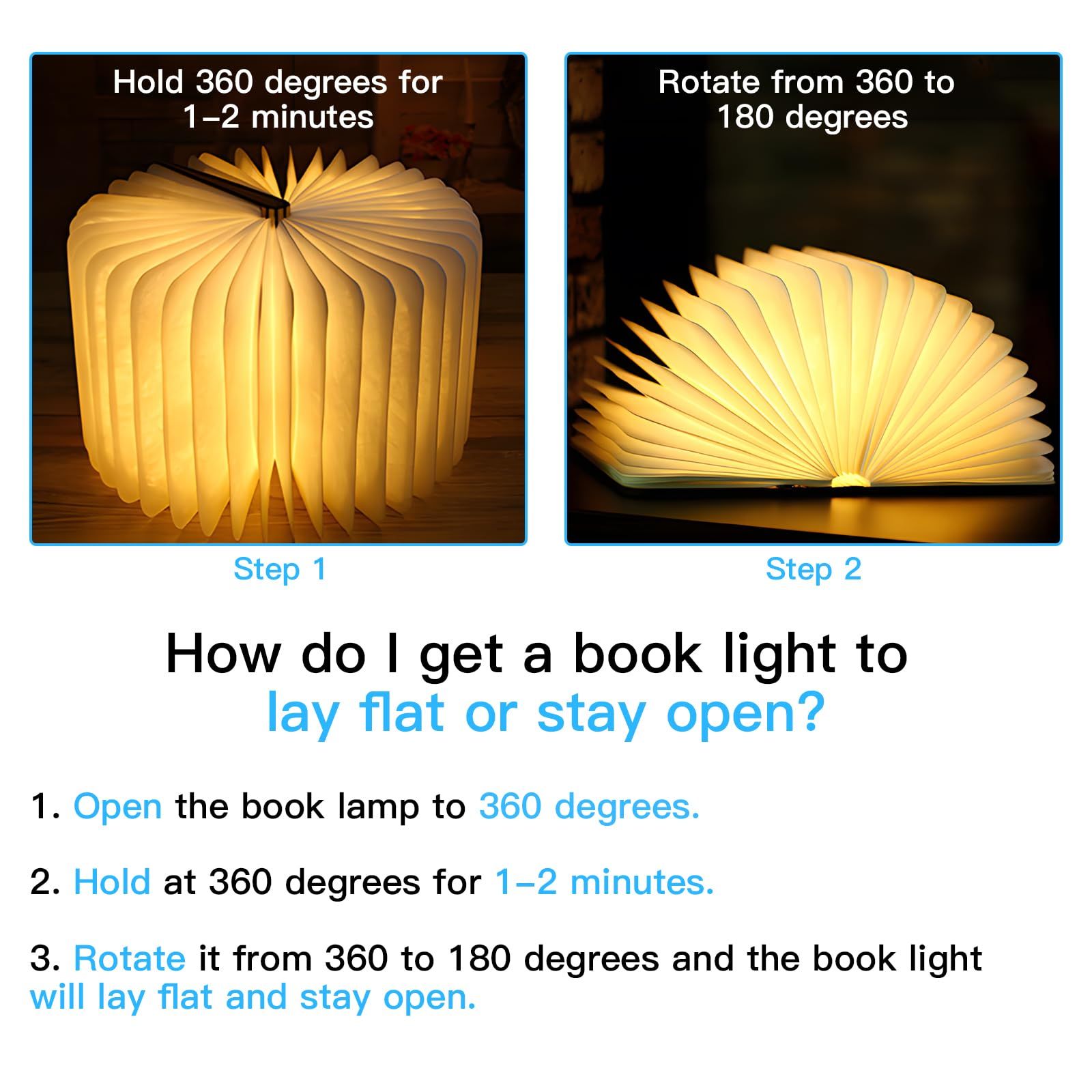 Wooden Book Lamp, Foldable Paper Books Light, Novelty Lighting 360° Bookshaped Night Light, Paper Lantern for Bookish Decor & Book Lovers Gifts, Christmas — image 2
