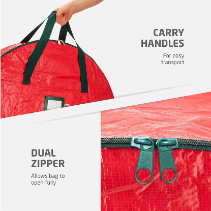 Christmas Wreath Storage Container 30 Inch - Wreath Bag for Artificial Wreaths Box - Dual Zippered Wreaths Storage Bag with Strong Durable Handles - Red โ image 4