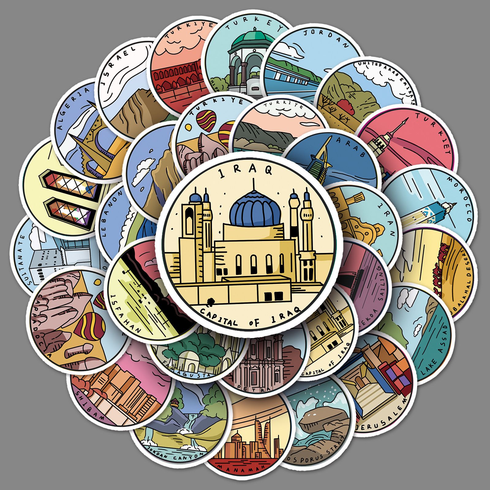 Middle East Famous Buildings Stickers |50Pcs Middle East Places of Interest Waterproof Vinyl Decals for Bike Water Bottles Laptop
