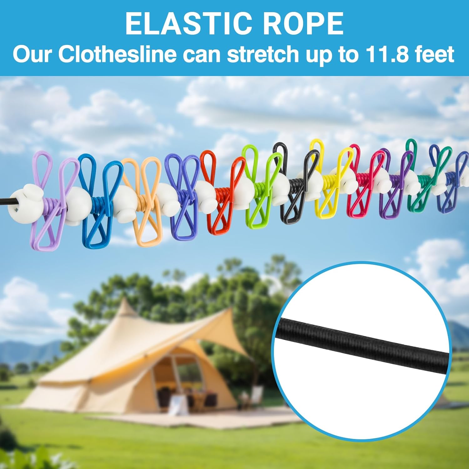 Retractable Travel Clothesline - Glow in The Dark Portable Clothes Line - 7.5ft/2.2m Camping Clotheslines for Outside, Hotel Room or Cruise - Laundry Line — image 2
