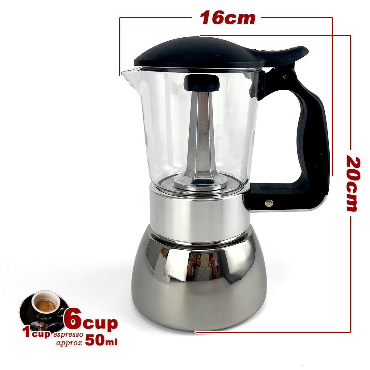 Borosilicate Glass Stainless Steel Moka Pot Coffee Maker Italian Espresso 6Cups โ image 2
