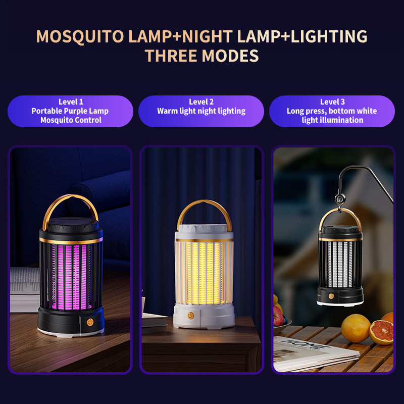 Dark Blue Portable 3-in-1 Electric Mosquito Zapper Lamp - UV Bug Killer, Warm Night Light & Bright Lantern, USB Plug-in use โ image 4
