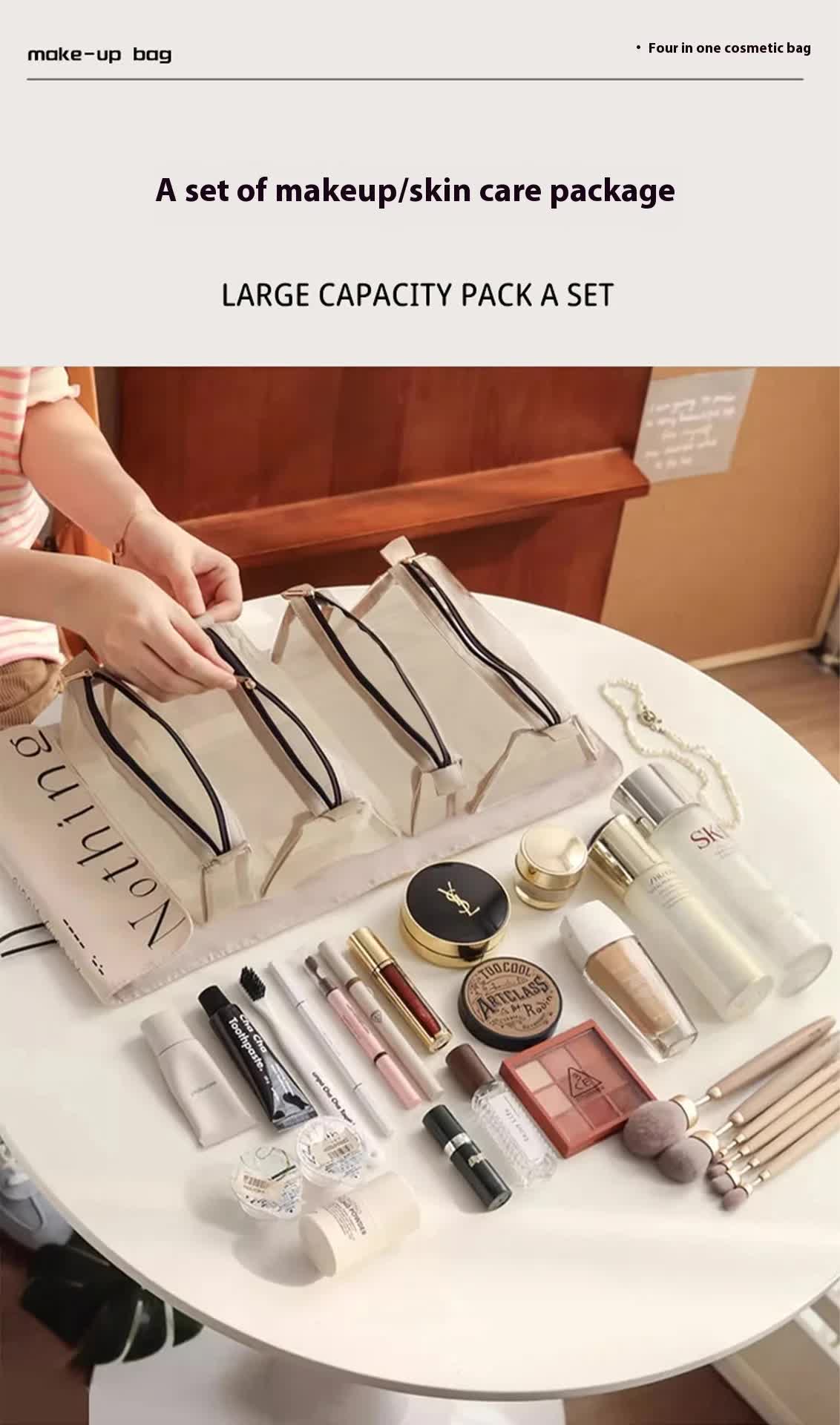 Beige Portable 4-in-1 Cosmetic Storage Bag, Removable Travel Organizer for Makeup, Toiletries, and Small Accessories โ image 2