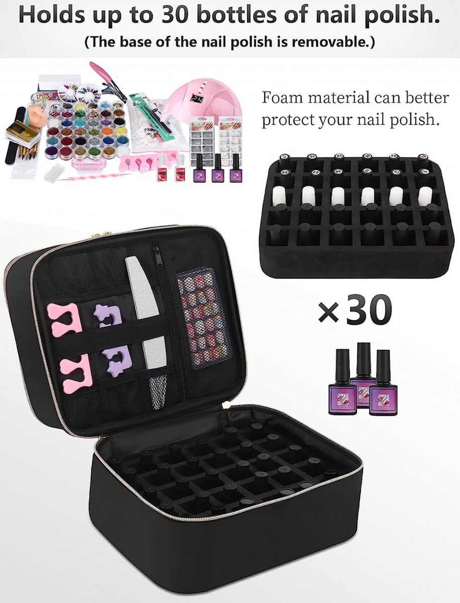 Nail Polish Case Organizer - Nail Case Bag - Nail Technician Bag - Nail Polish Carrying Case - UV Gel Polish Lamp Storage - Beauty Case - Suitable for 30 — image 4