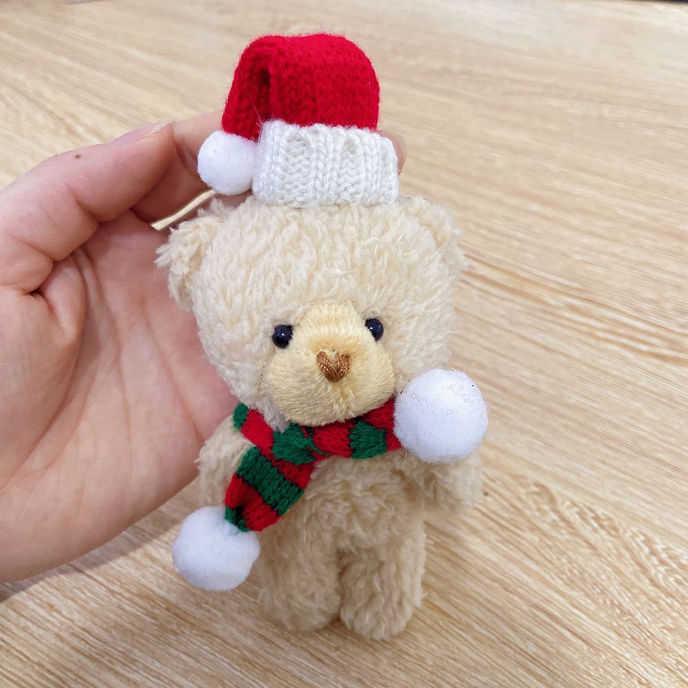 Brown Curly Christmas Bear with LOVE Red Dome Hat and Red & Green Scarf, Festive Desktop Ornament for Indoor Holiday Layout and Custom Festival Gifts ā image 6