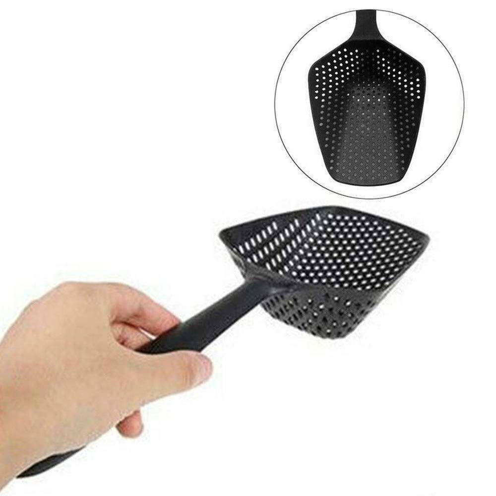 1Pcs Kitchen Strainer Scoop Food Drain Shovel Nylon Slotted Skimmer with Handle for Kitchen Cooking Baking Drain (Black) — image 4