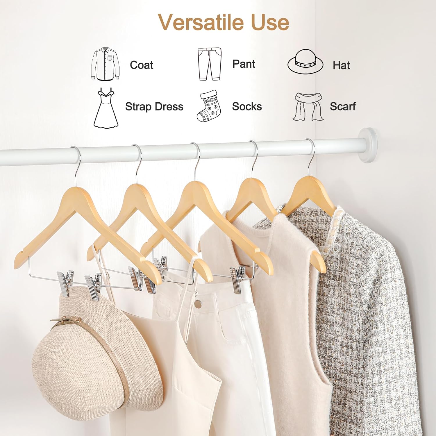 TOPIA HANGER Wooden Hangers with Adjustable Metal Clips and 360° Swivel Hook, Premium Wood Clothes Hangers 10 Pack for Suit, Pant, Skirt, Jeans, Coat — image 2