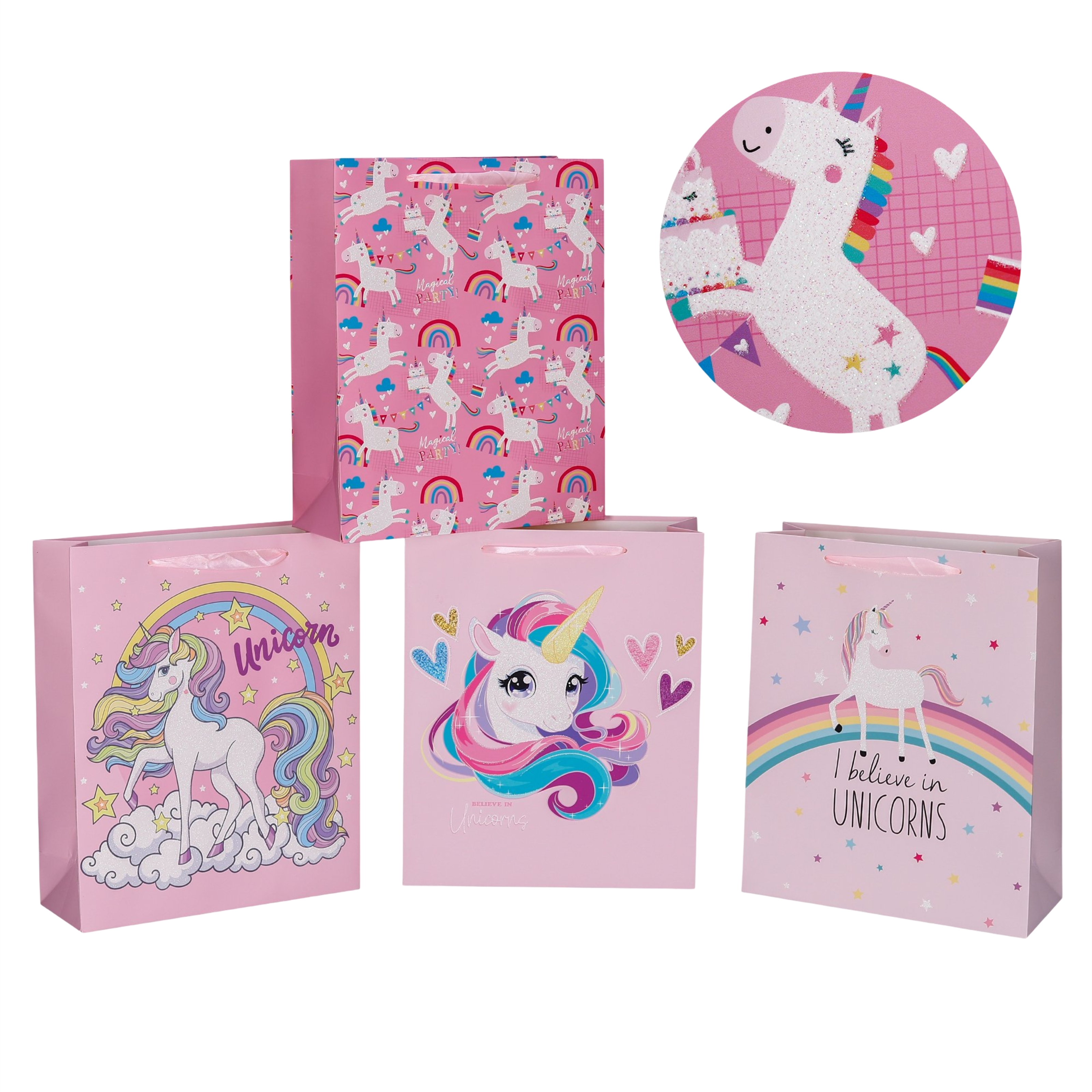 bulk 24 XLarge Unicorn Dreams Gift Bag Assort 30 × 42cm