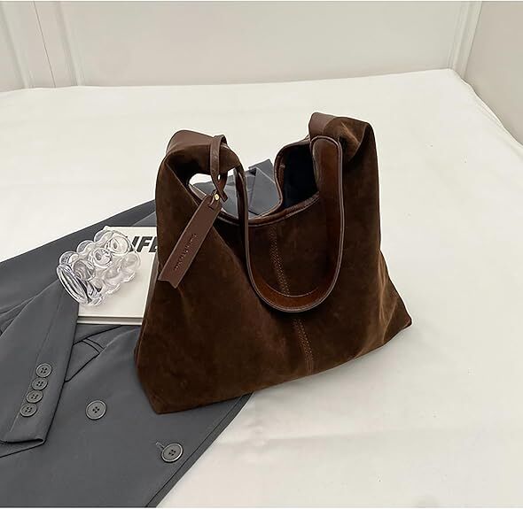 Leather Hobo Bags for Women Brown Purses Suede Purse Slouchy Tote Bag Suede Tote Bag Fall Winter Purses Handbag — image 5