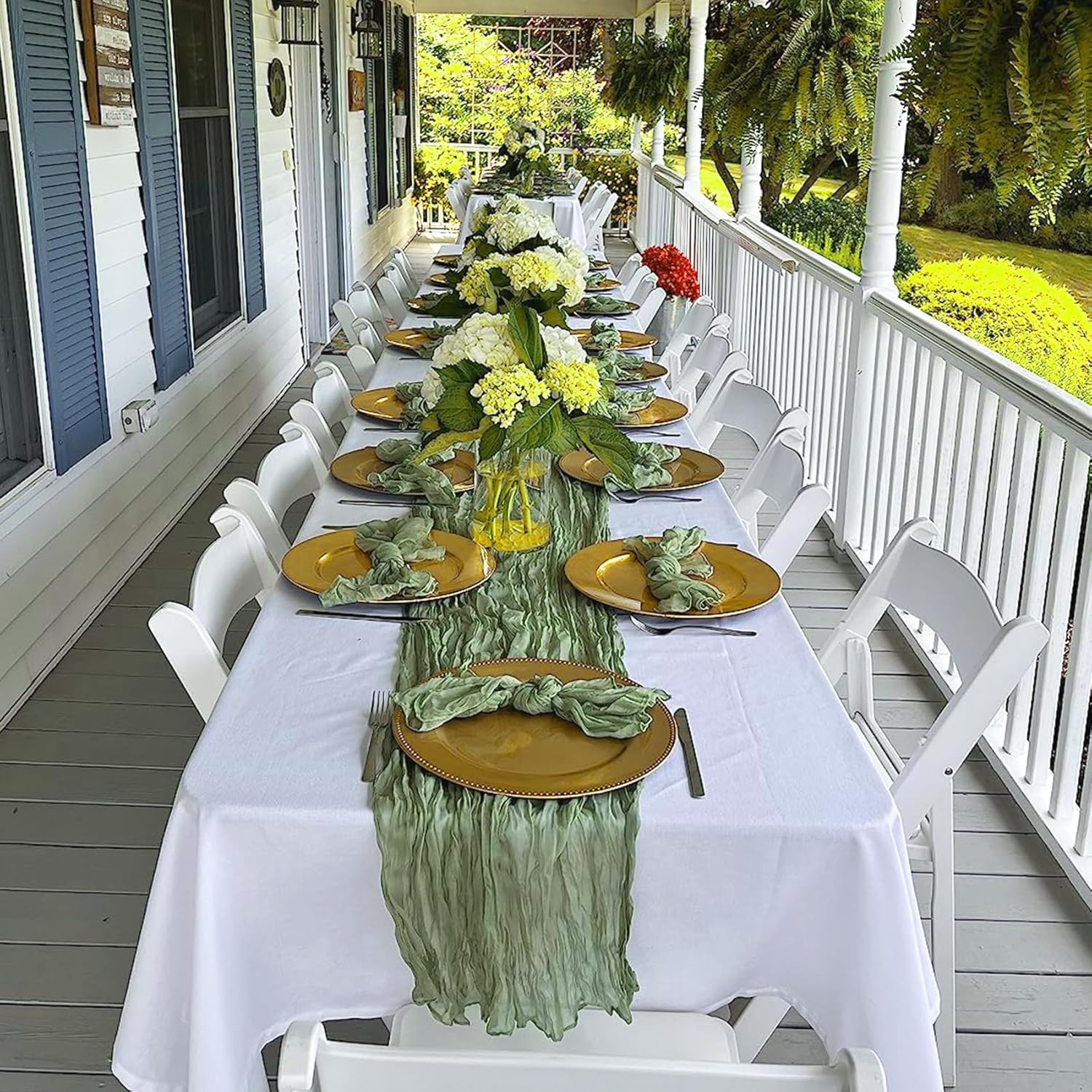 10 Pack Sage Green Cheesecloth Table Runner 10FT Boho Gauze Fabric Table Runner Vintage Rustic Sheer Runners for Wedding Party Bridal Baby Shower Long Table — image 6