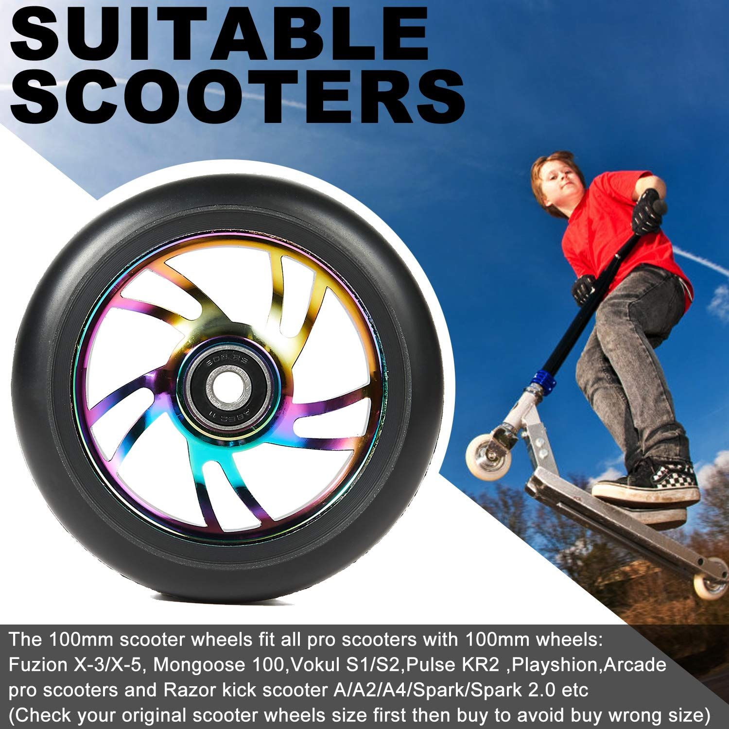 100mm Scooter Wheels - Pro Scooter Wheels 100mm Pair -100mm Metal Scooter Wheels Replacement - Pro Scooter Wheels 100mm — image 3
