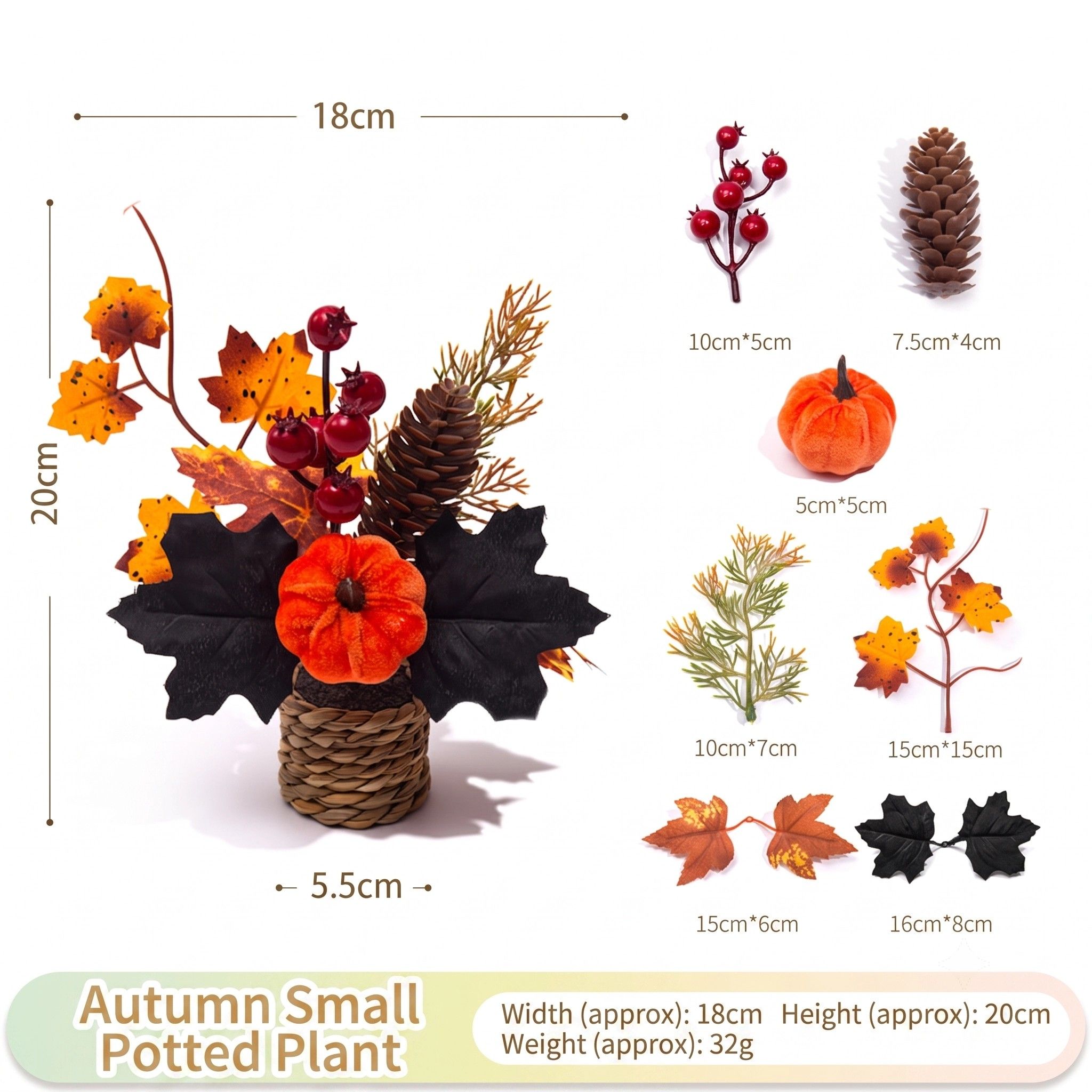 Autumn artificial mini potted plant, woven basket paired with sunflowers, pumpkins, and maple leaves, full and realistic petals, no maintenance required