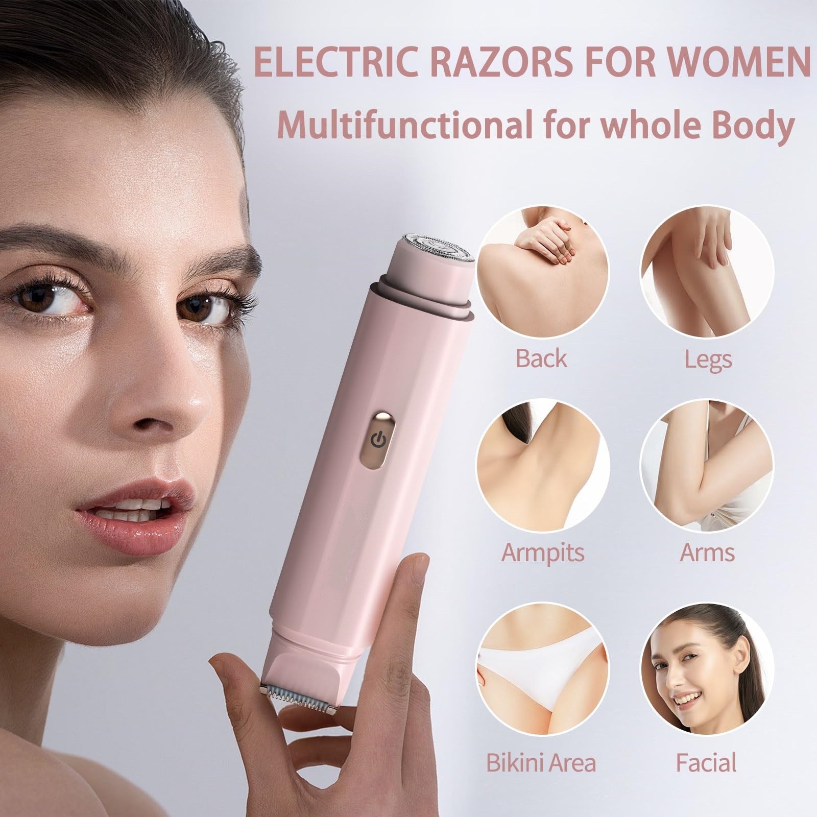 2-in-1 Women's Electric Body Shaver & Facial Trimmer - IPX7 Waterproof, Dual Head with Ceramic Blades, USB Rechargeable(Pink) — image 4