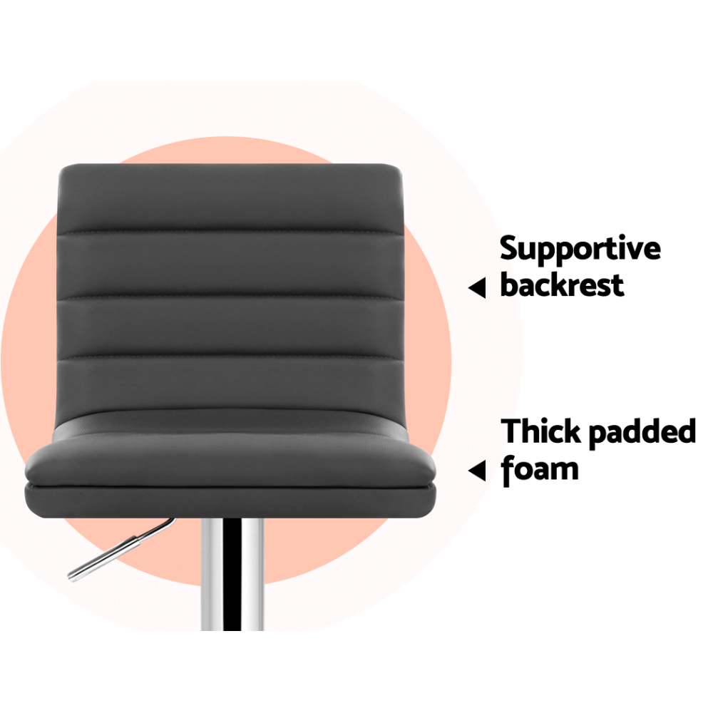 Artiss Set of 4 PU Leather Lined Pattern Bar Stools- Grey and Chrome โ image 4
