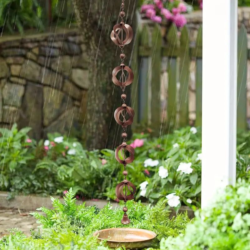 Rotating Rain Catcher Chain with Bell Retro Wind Chimes, Decorative Rain Chains for Gutters Garden Hanging Ornament — image 4