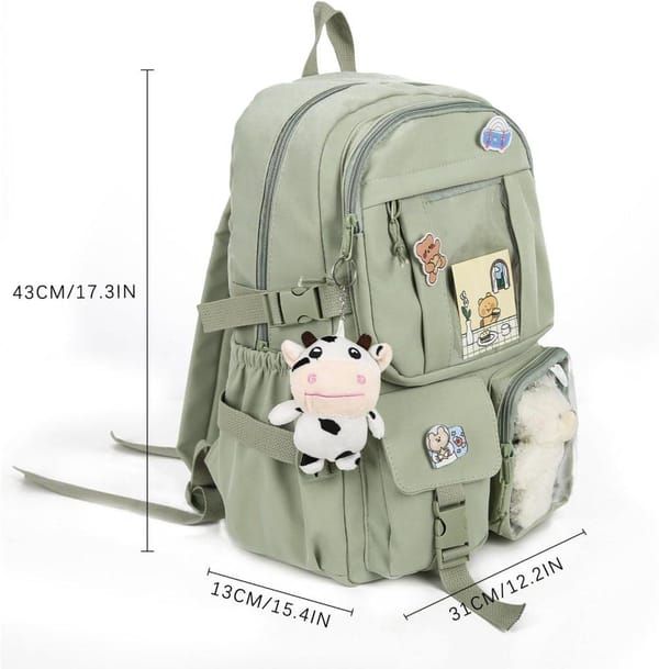 K‑Style Kids Backpack with Cute Accessories, 43×31cm Large Capacity School Backpack, Blue Casual Daypack for Children & Teenagers — image 2
