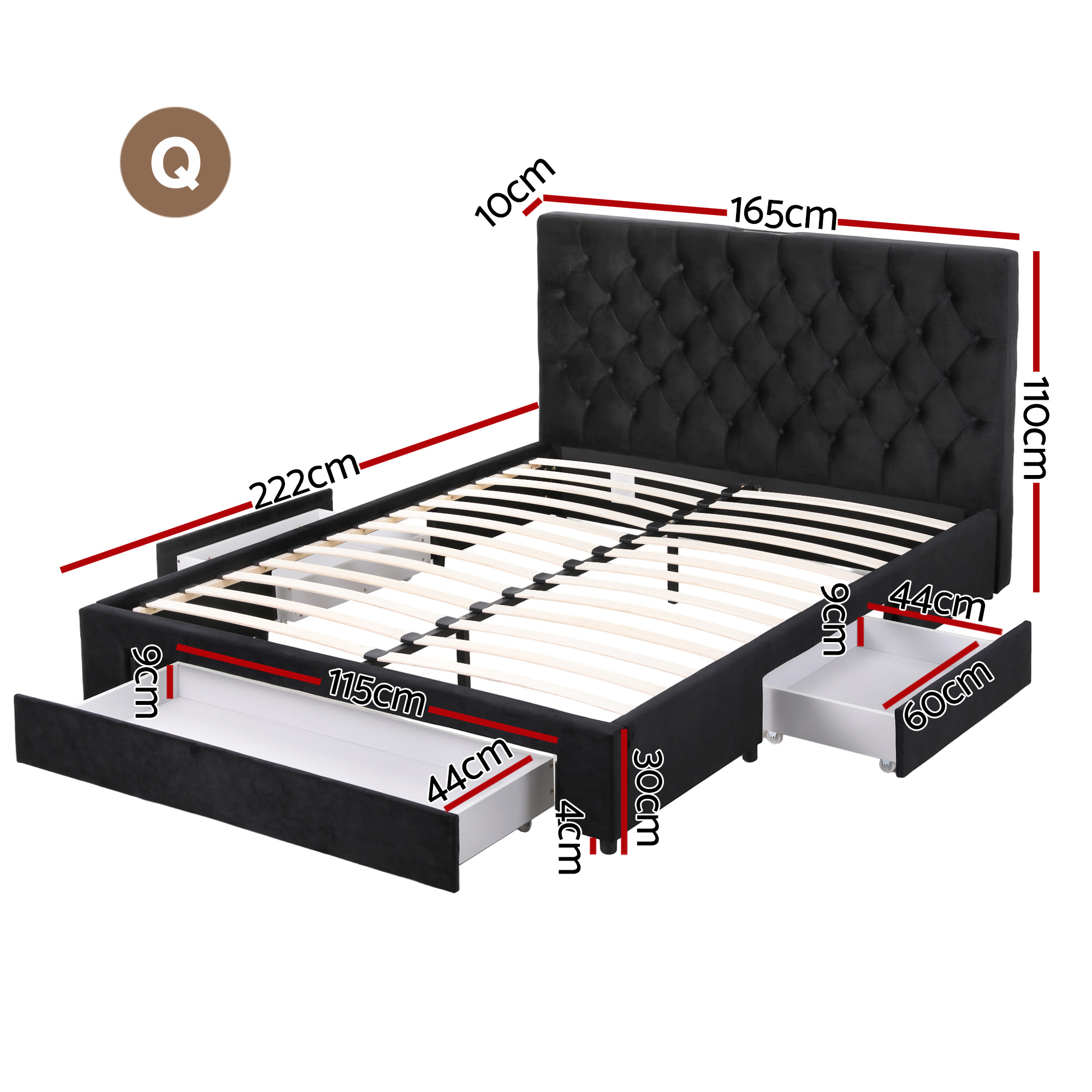 Artiss Queen Bed Frame Storage Charging Station Upholstered 3 Drawers USB Type-C โ image 2
