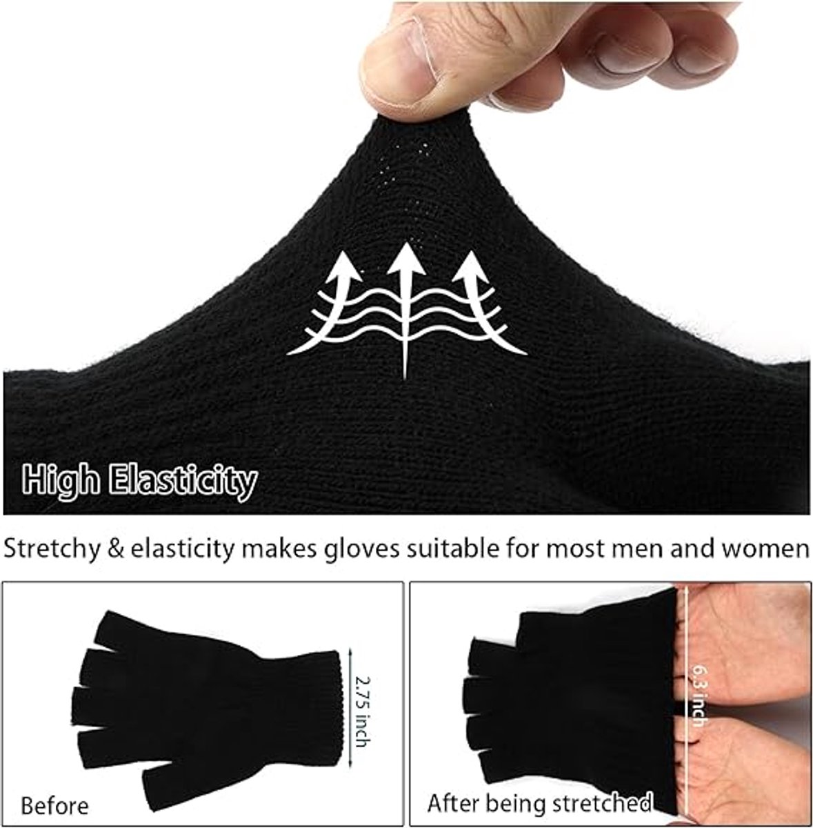 Fingerless gloves (pack of 4 pairs) - Fingerless gloves for women - Fingerless gloves for men - Winter warmth - Knitted half-finger design - Suitable — image 2