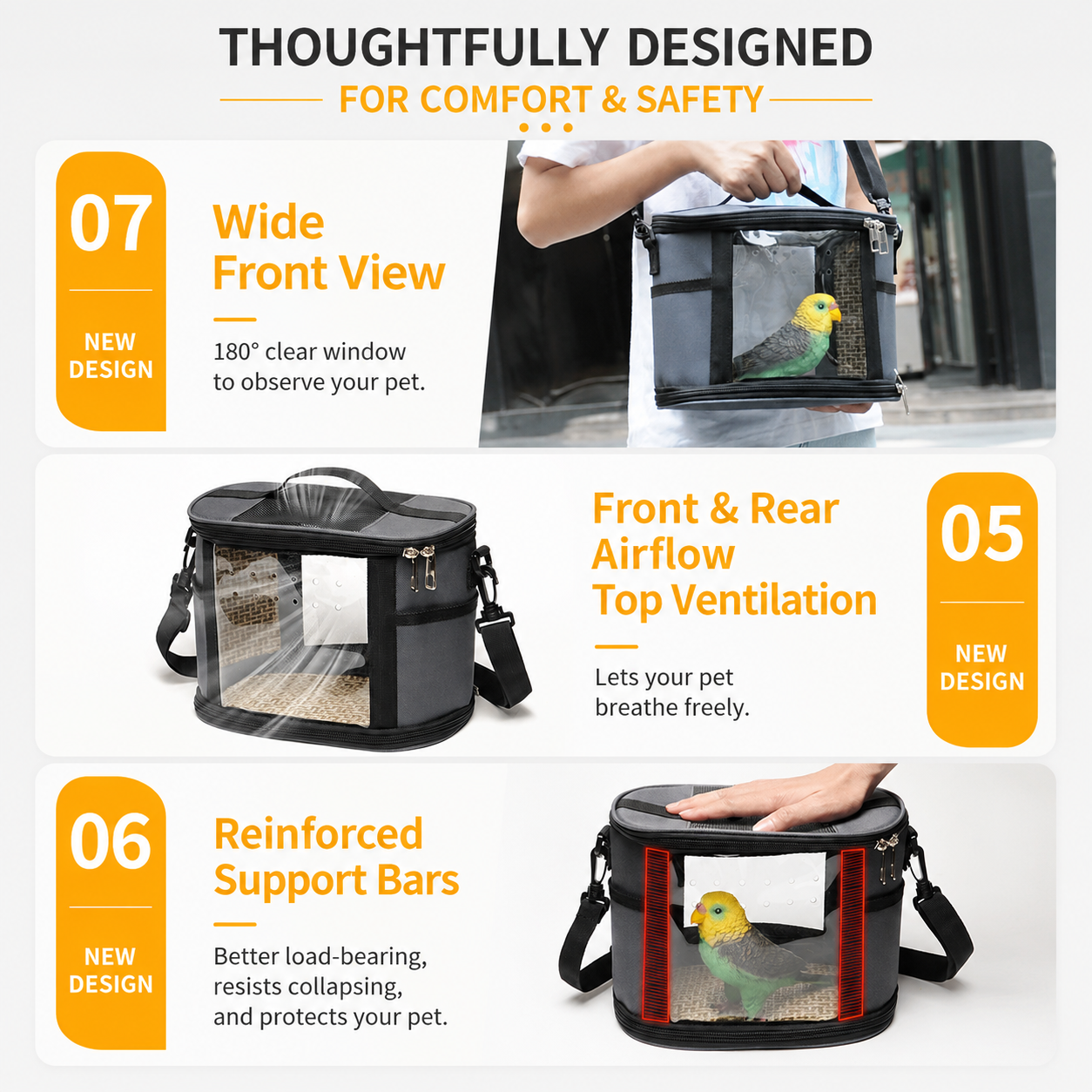 Large Small Animal Travel Bag (33*22.5*23cm) - Pink small nylon and plastic portable pet bag with shoulder strap and handle, suitable for parrots, hamsters โ image 5