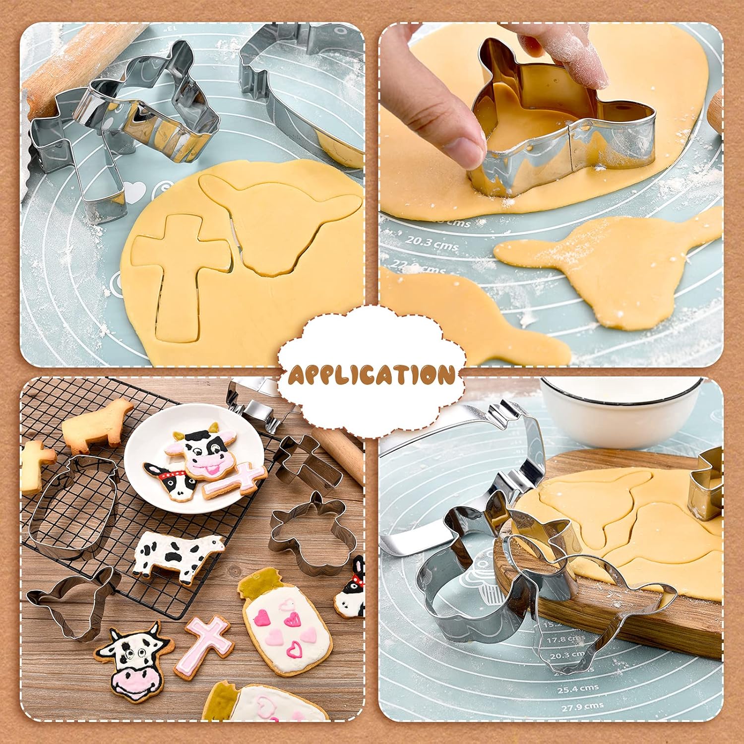 5 Pieces Cow Cookie Cutter Set, Farmhouse Theme, 5 Different Farm Animals Theme Cutters, Steel Cow Head, Milk Bottle, Crossed Cookie Molds for โ image 4