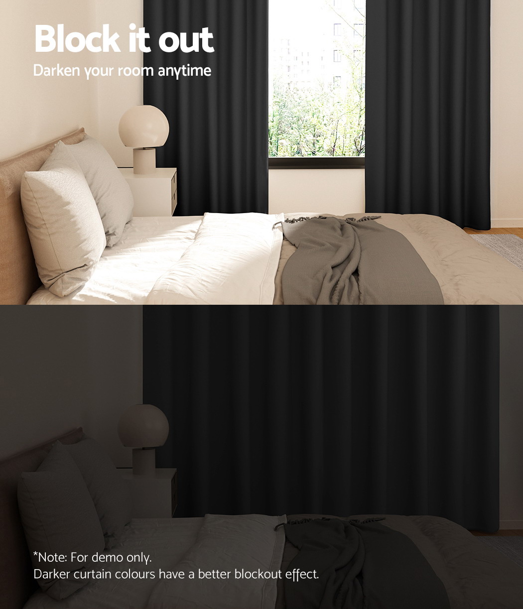 Artiss 2X Blockout Curtains Eyelet 240x230cm Black — image 4