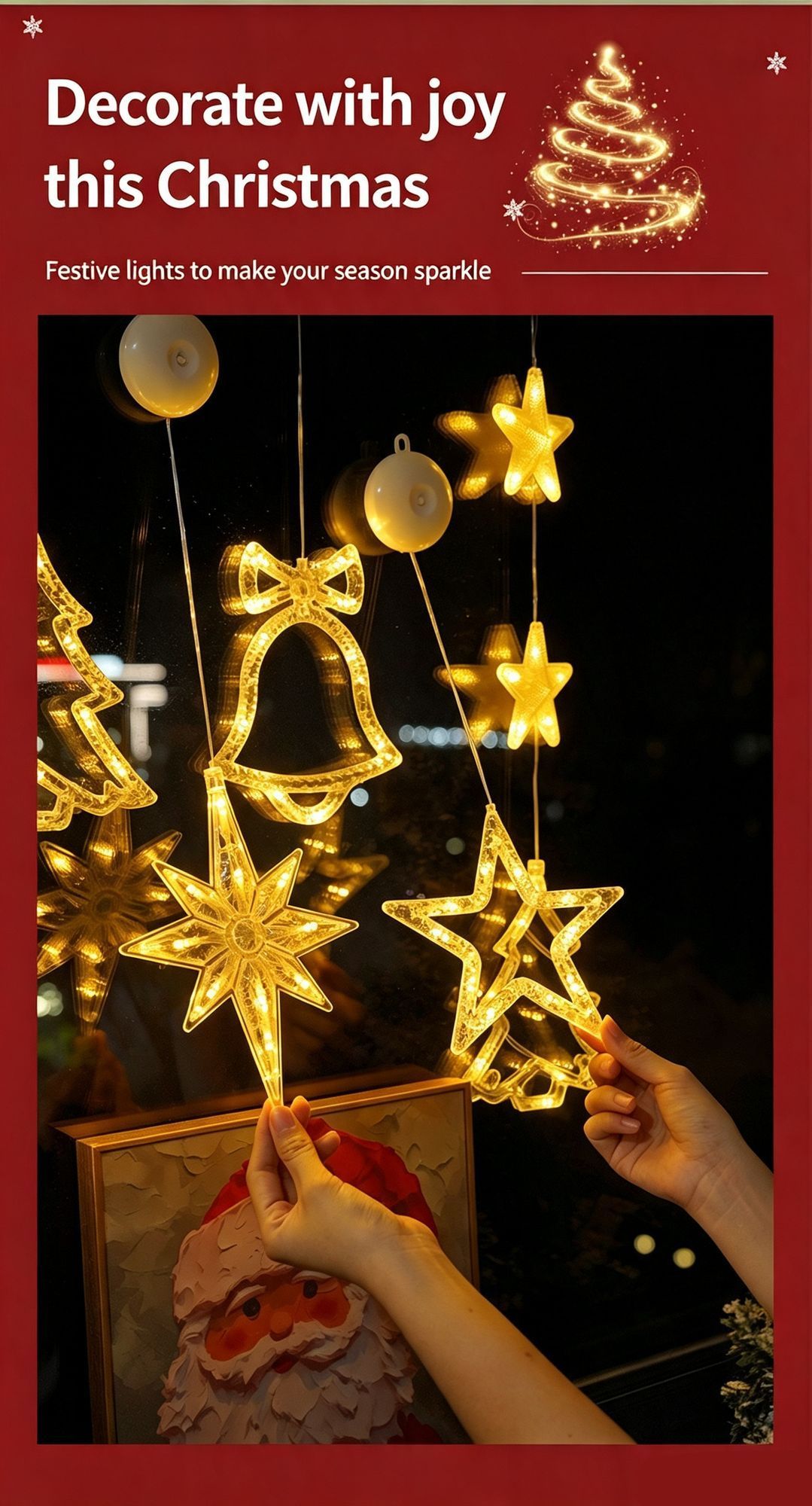 Warm White Moon With Star LED Suction Curtain Lights, Battery Operated Dreamy Festive Home Decoration ā image 3